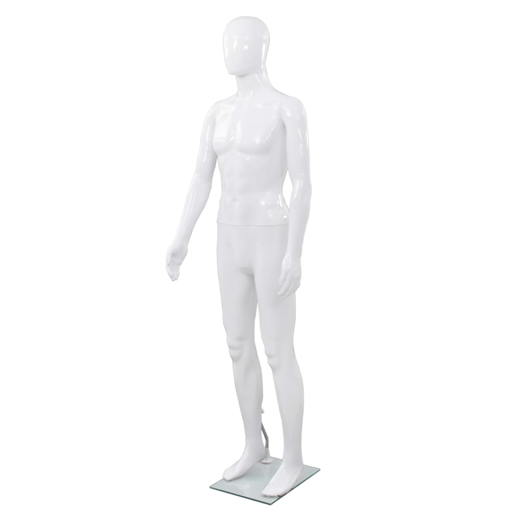 Vidaxl Estalage muñeca macho con pie de vidrio 175 cm blanco brillante
