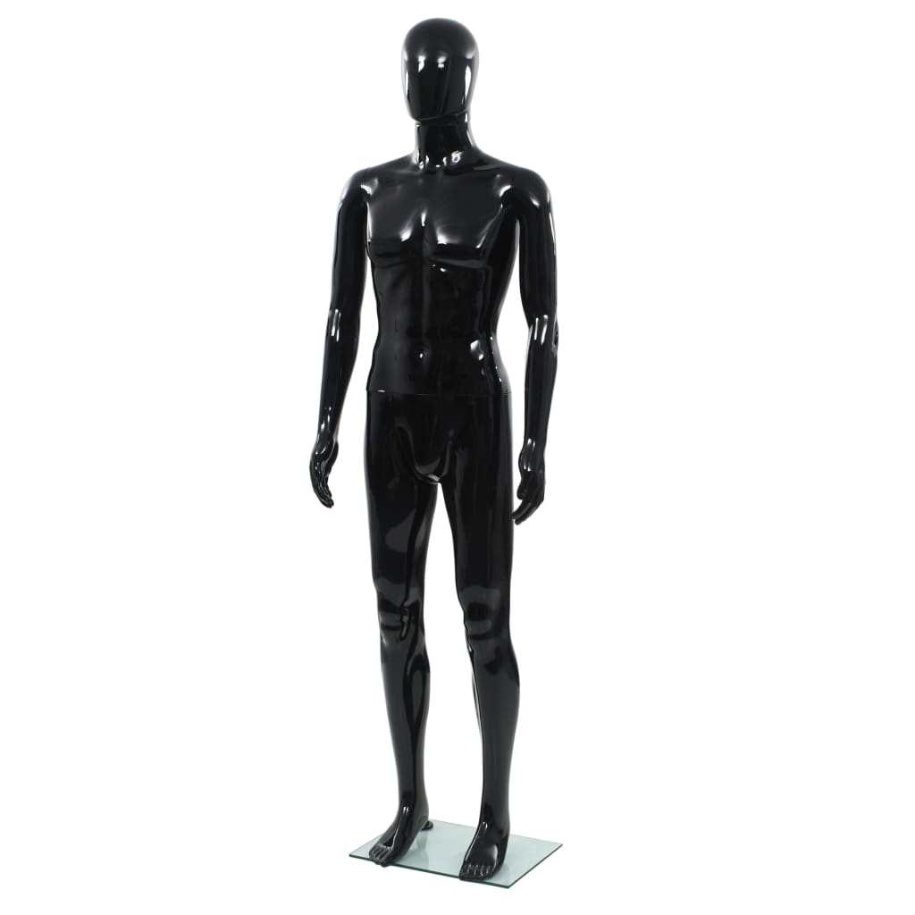 Vidaxl Estalage muñeca macho con pie de vidrio 185 cm de negro brillante