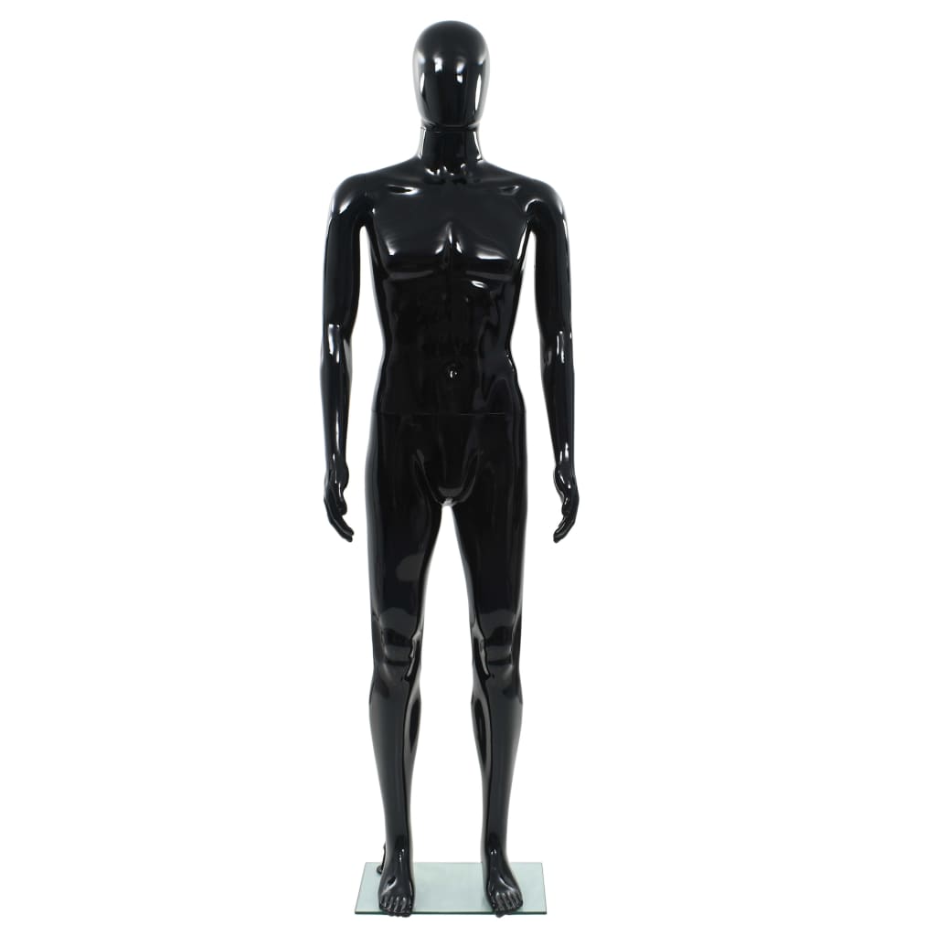 Vidaxl Estalage muñeca macho con pie de vidrio 185 cm de negro brillante