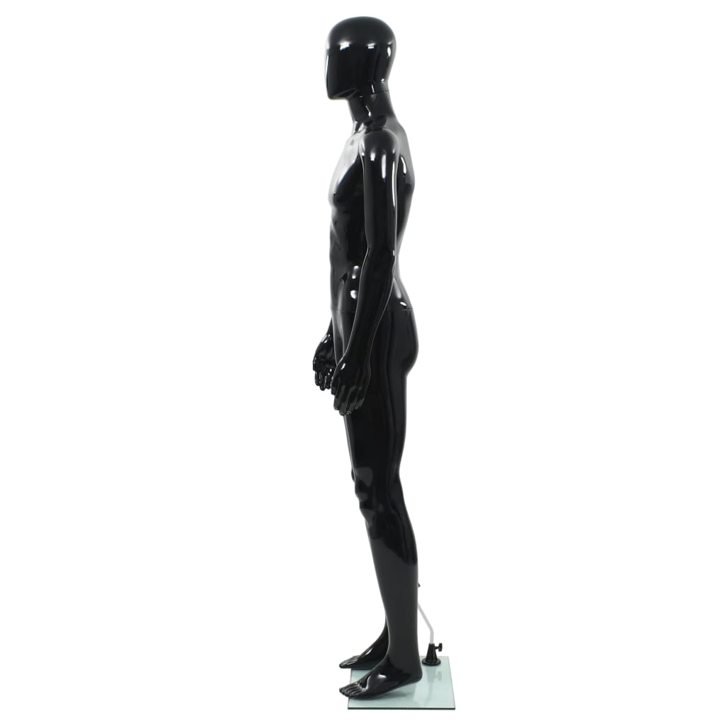Vidaxl Estalage muñeca macho con pie de vidrio 185 cm de negro brillante