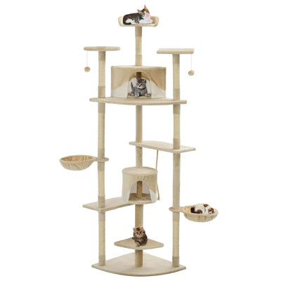 Post de raspado de gatos Vidaxl con postes de rascado de sisal 203 cm beige y blanco