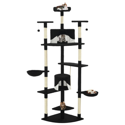 Vidaxl Cat Ranging Post con postes de rascado de sisal 203 cm en blanco y negro