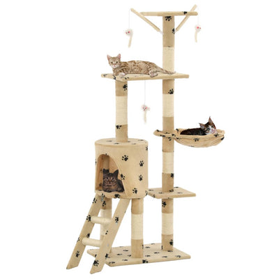 Vidaxl Cat Scratching Post con pali di graffi di sisal 138 cm pootprints beige