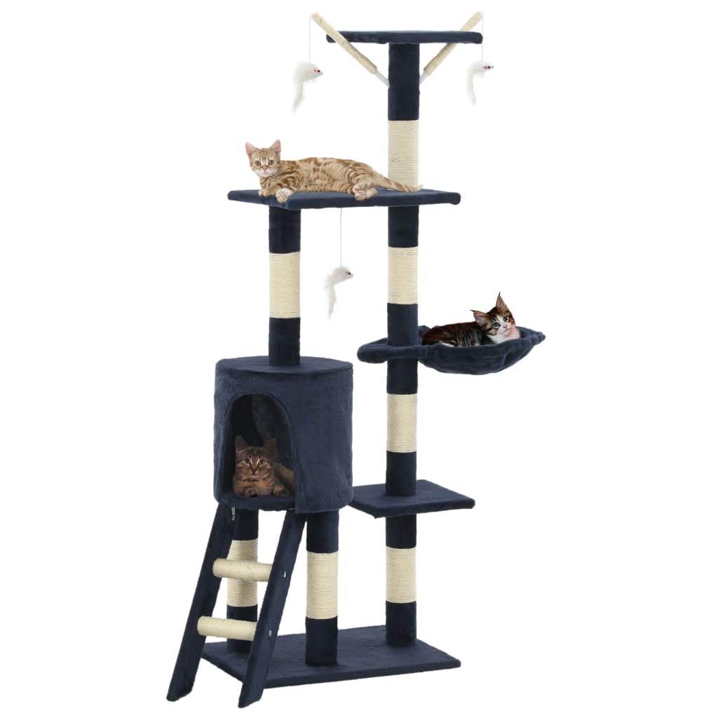 Vidaxl kattenkrabpaal met sisal krabpalen 138 cm donkerblauw