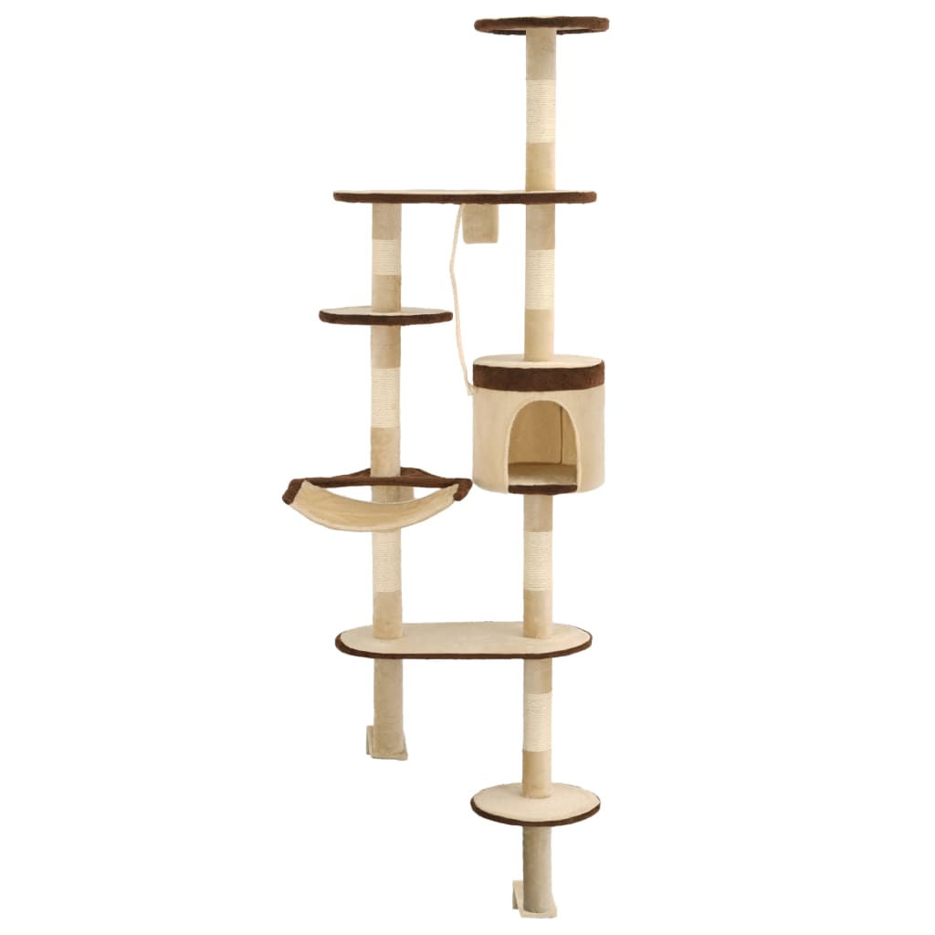 Vidaxl Cat Post con postes de rascado montaje en la pared 194 cm beige marrón