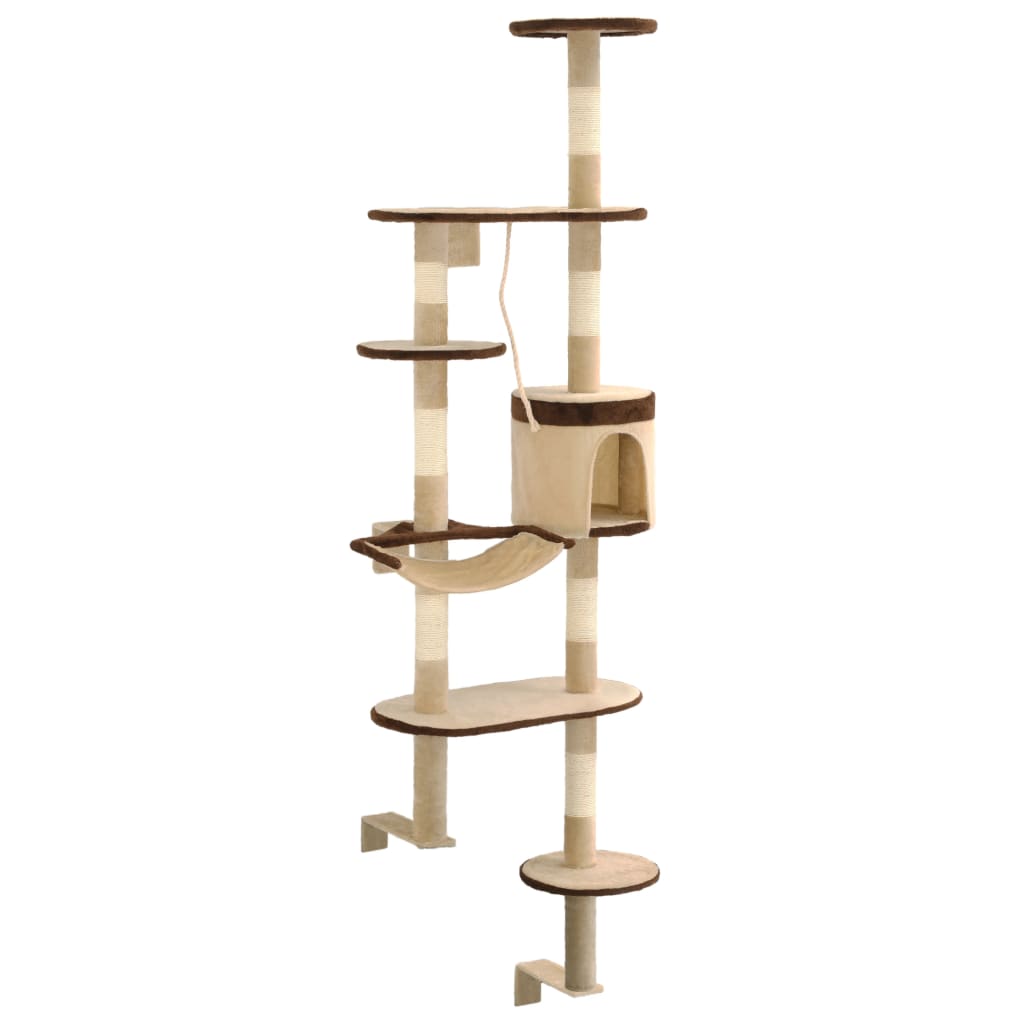 Vidaxl Cat Post con postes de rascado montaje en la pared 194 cm beige marrón