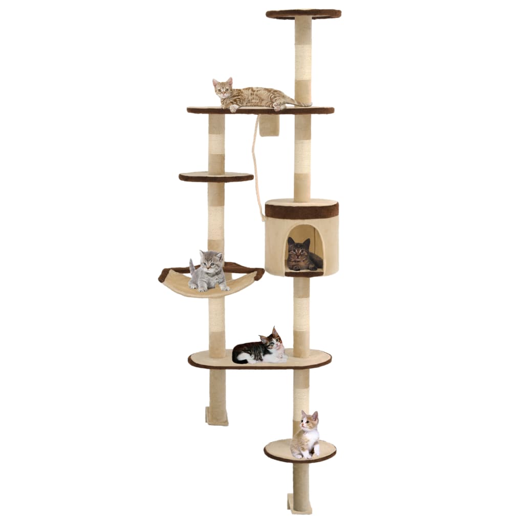 Vidaxl Cat Post con postes de rascado montaje en la pared 194 cm beige marrón