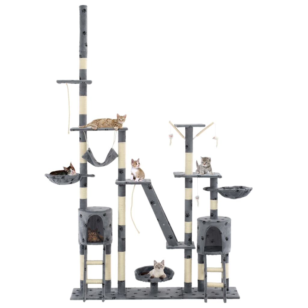 Vidaxl Cat Pole con postes de rascado de sisal 230-250 cm Pootprints Gray