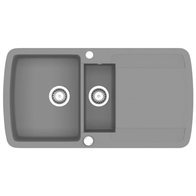 Vidaxl fregadero de doble tazón granito gris