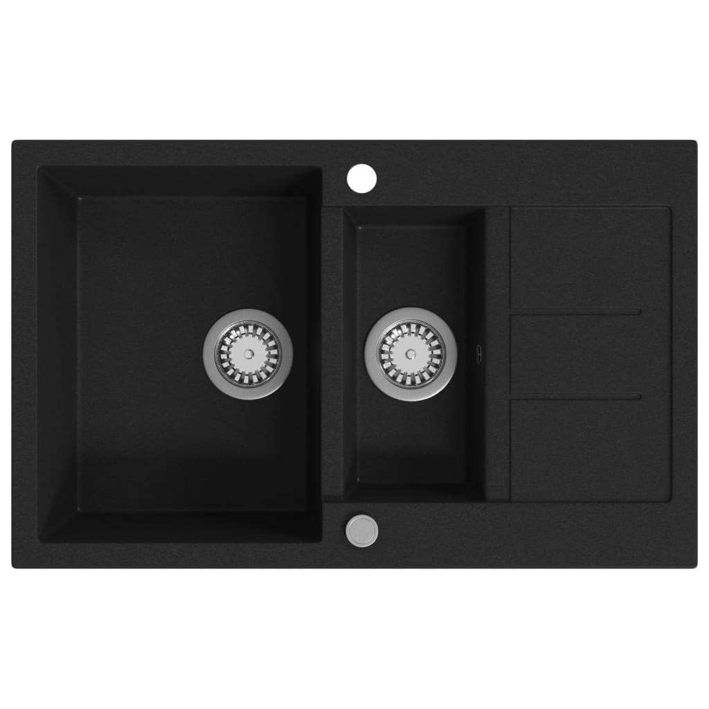 Vidaxl Lavello doppio ciotola in granito nero