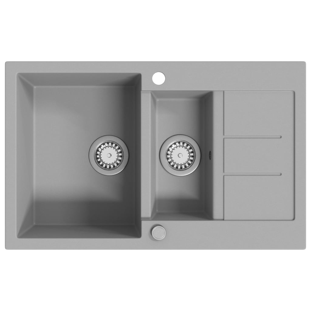 Vidaxl fregadero de doble tazón granito gris