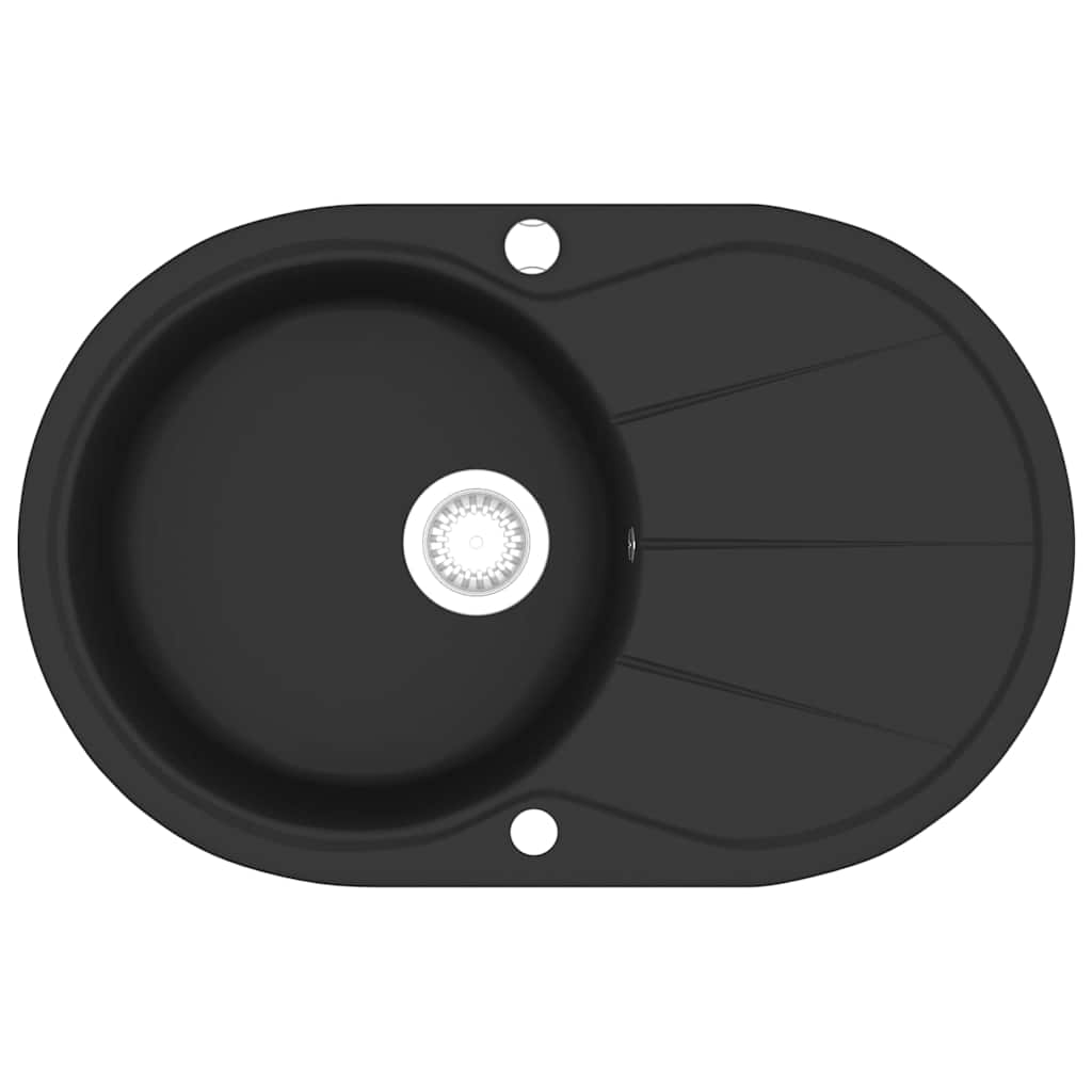 Vidaxl fregadero ovale un solo tazón de granito negro