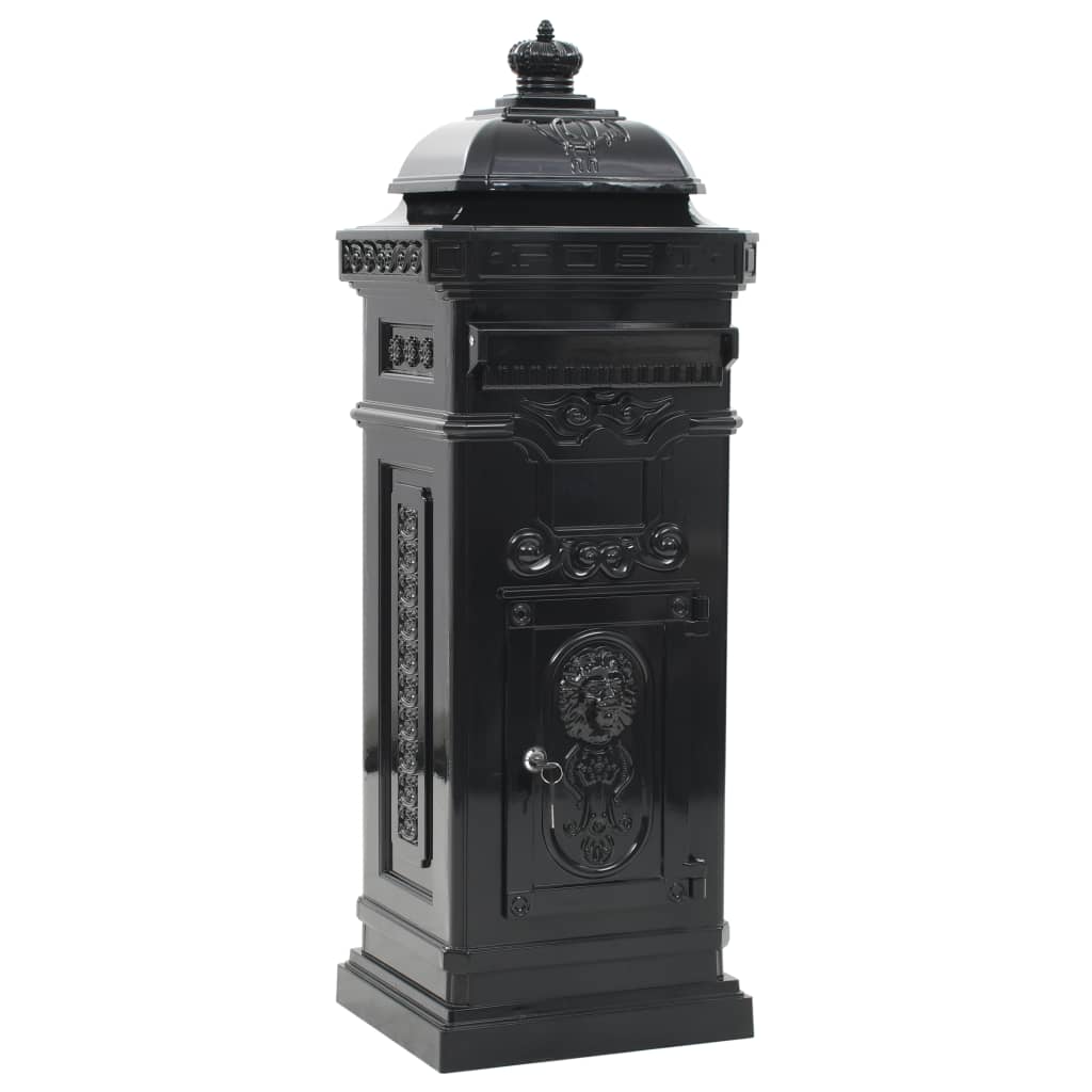 Vidaxl Pilaar Mailbox Vintage Style Rust -Resistente Alluminio nero
