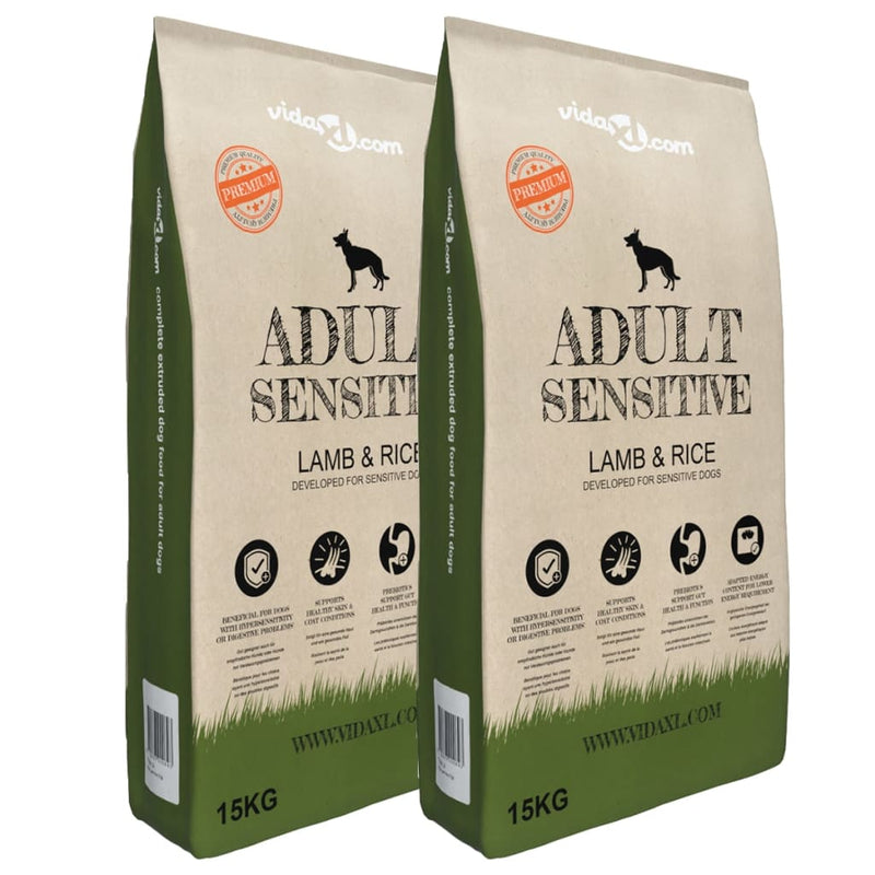 VidaXL Premium hondenvoer droog Adult Sensitive Lamb Rice 30kg 2 st