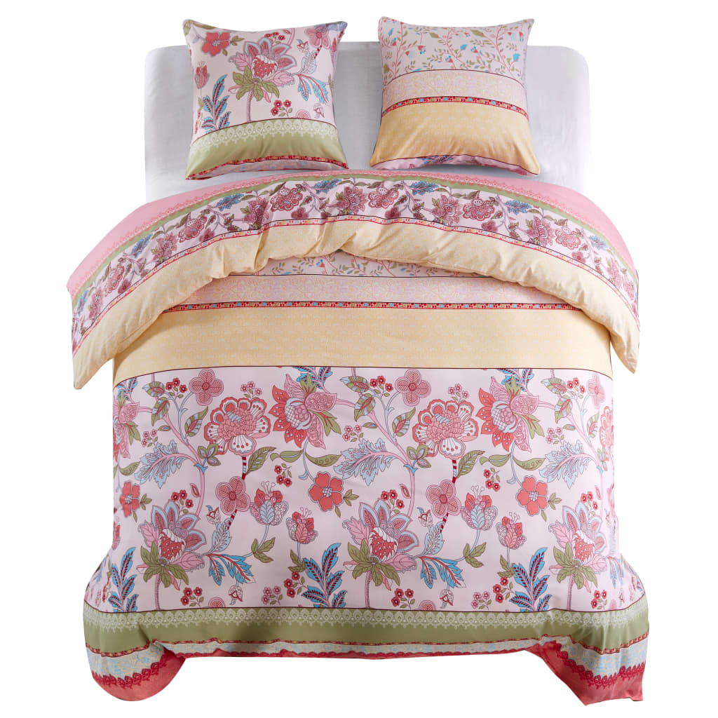 Vidaxx juego de funda nórdica flores a rayas 200x220 80x80 cm rosa