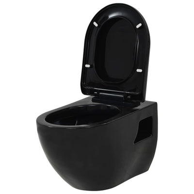 Vidaxl inodoro de pared cerámica negra