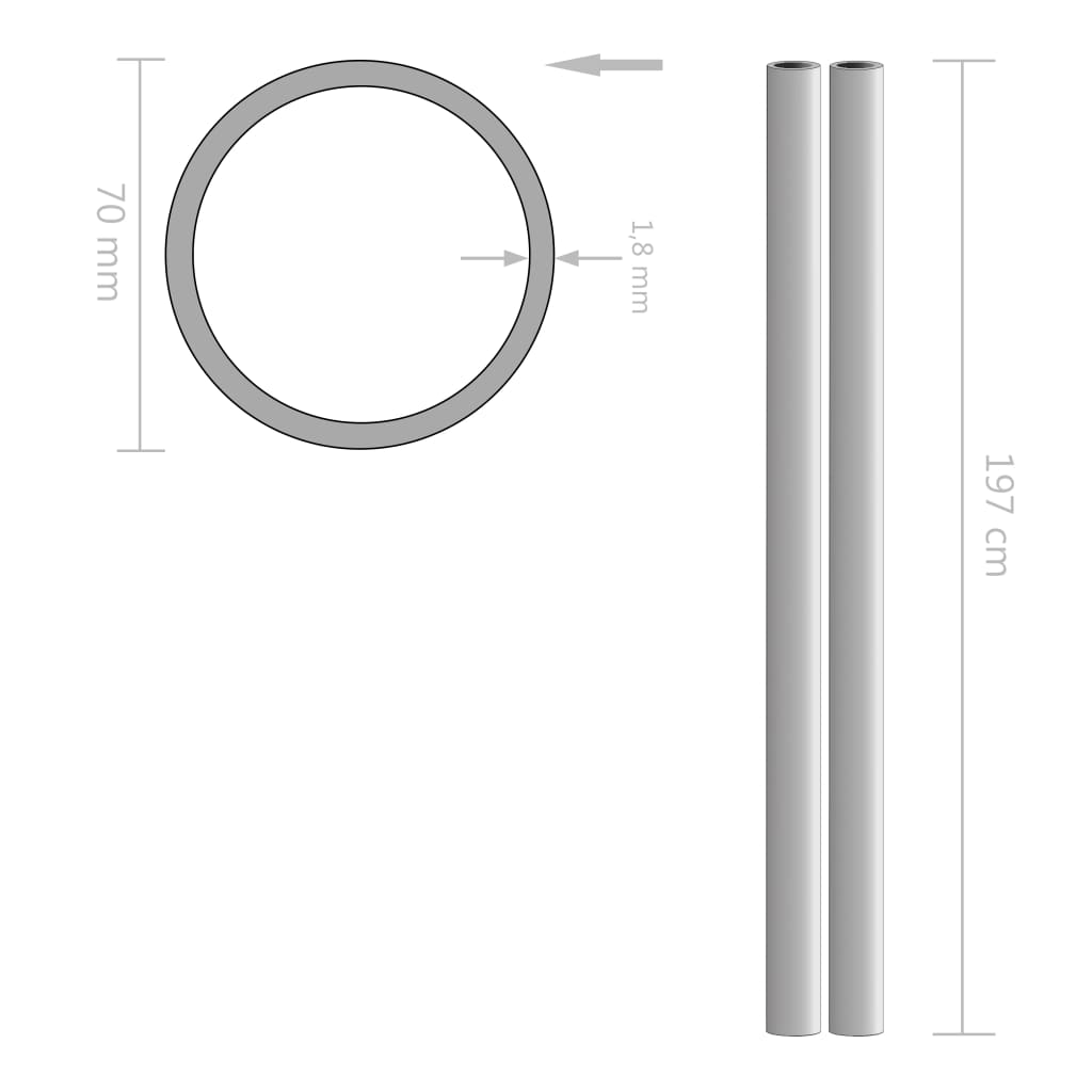 Tubos Vidaxl alrededor de V2A 2M Ø70x1.8 mm de acero inoxidable 2 STS