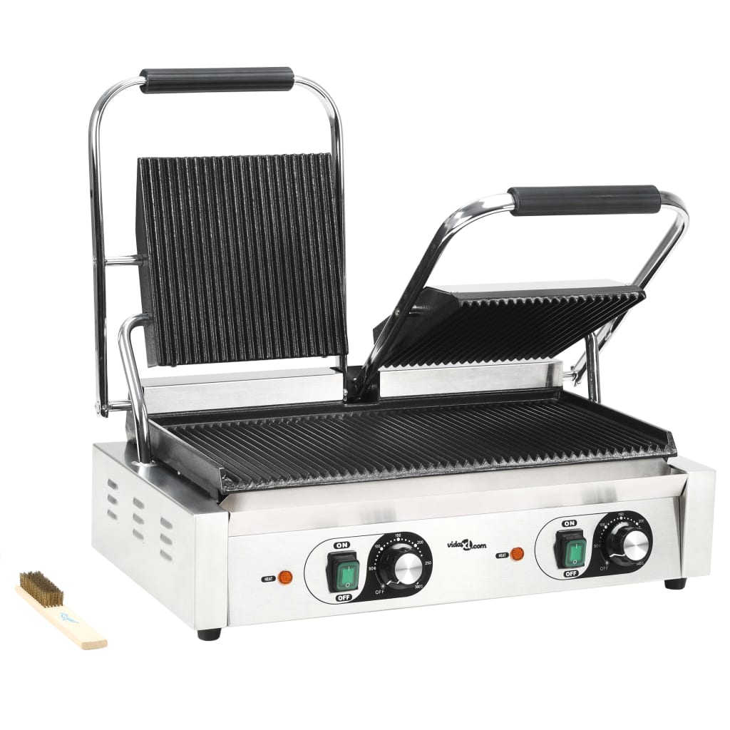 Vidaxl Panini Grill Double Grooved 3600 W 57x30.5x20 cm