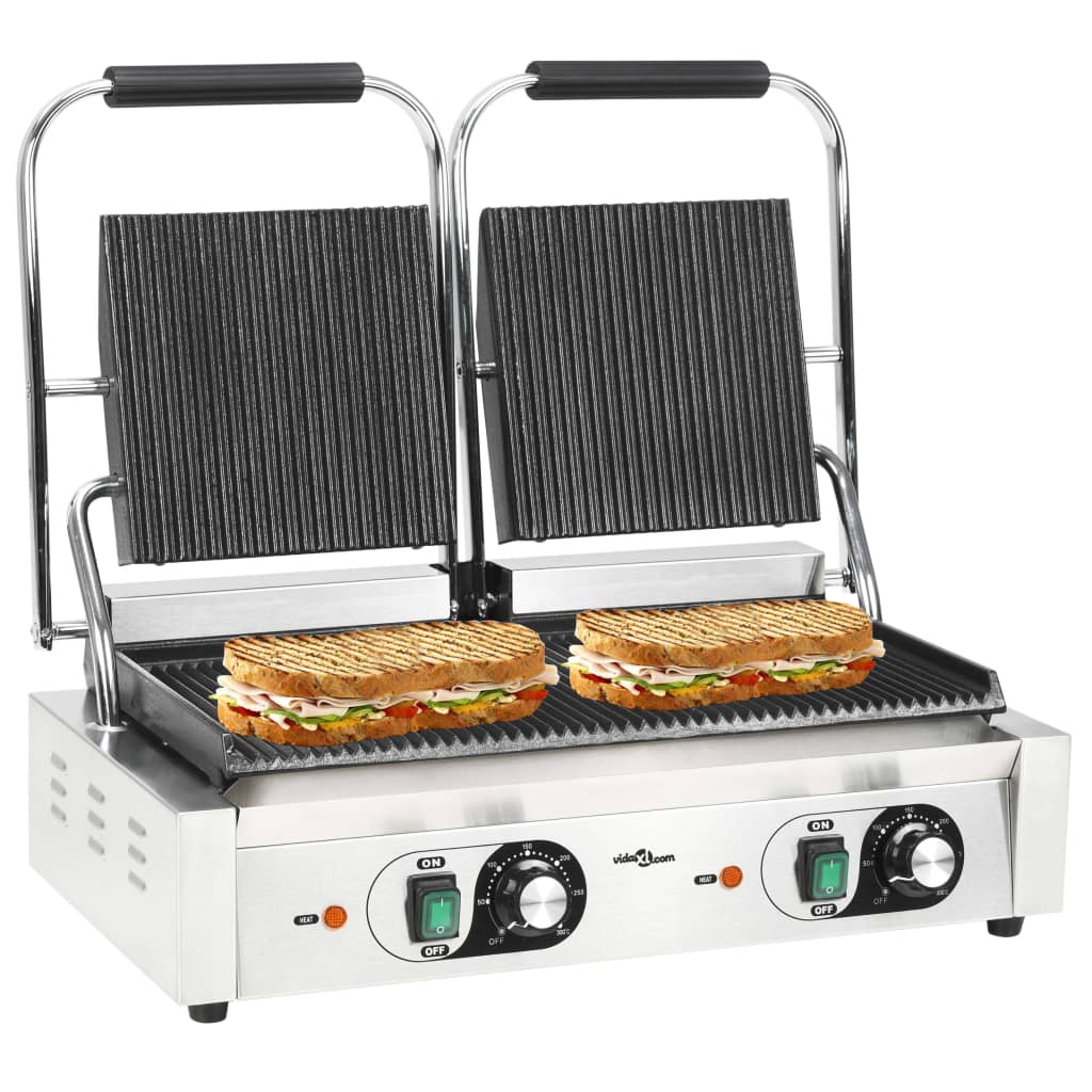 Vidaxl panini grill dubbel gegroefd 3600 w 57x30,5x20 cm