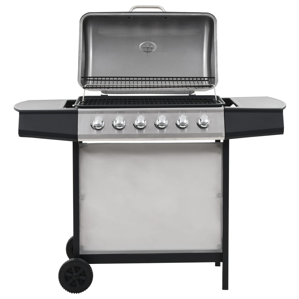 Barbacoa de gas Vidaxl con 6 zonas de cocción de acero inoxidable de color plateado