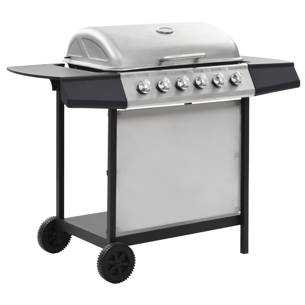 Barbacoa de gas Vidaxl con 6 zonas de cocción de acero inoxidable de color plateado