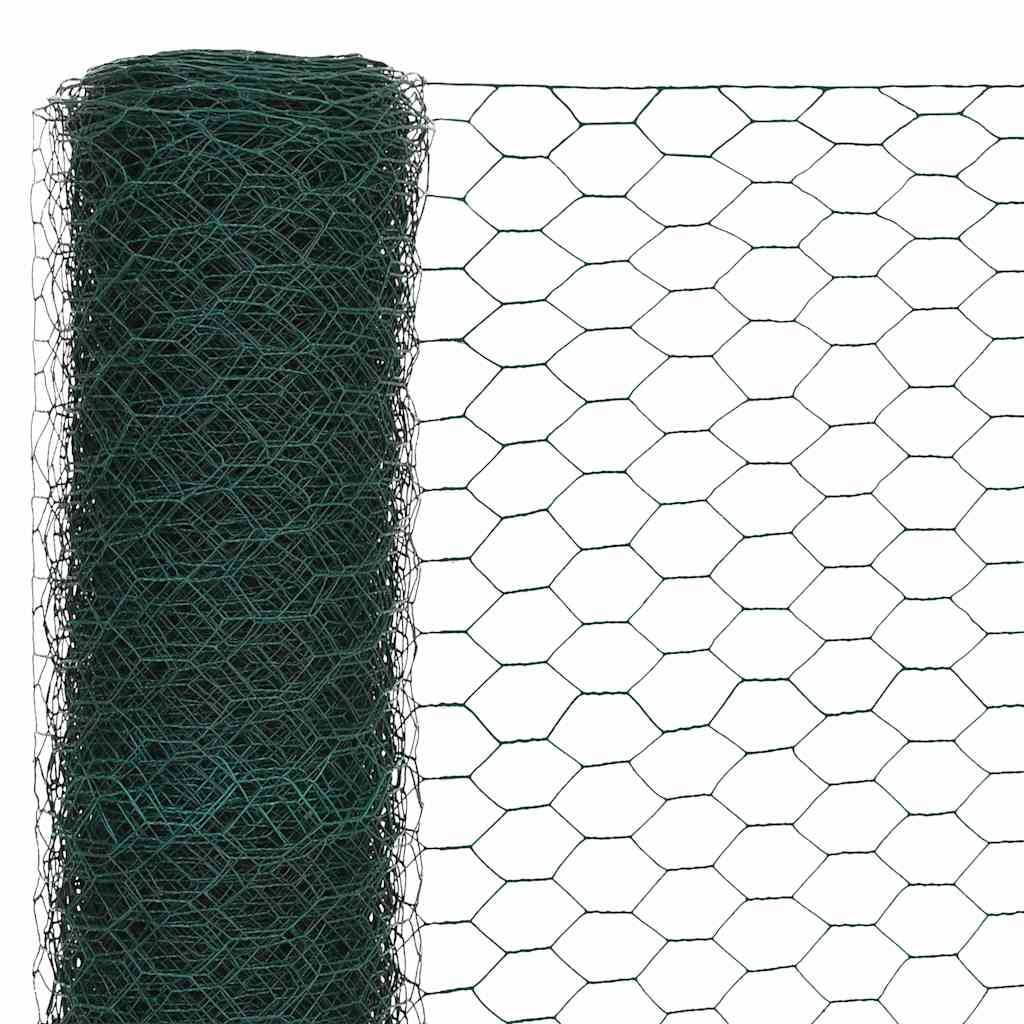 Rete per polli Vidaxxl 25x1,2 m in acciaio con rivestimento in PVC verde