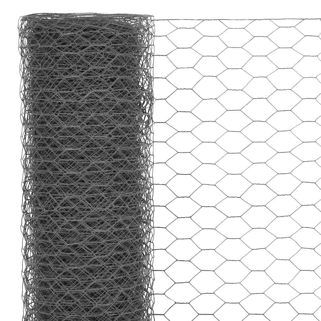 Vidaxl kippengaas 25x0,5 m staal met pvc coating grijs