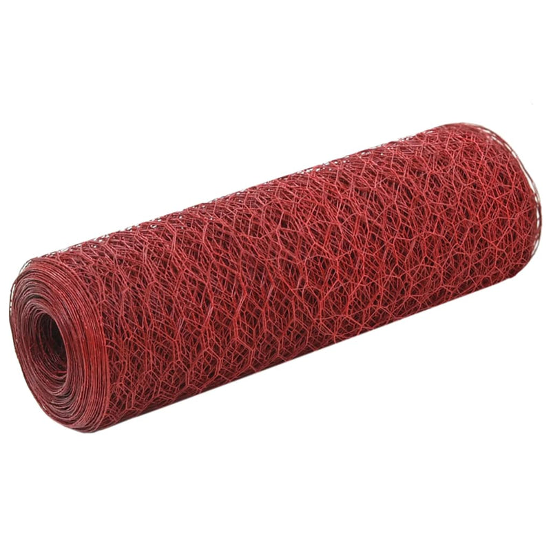 Alambre de pollo Vidaxl 25x0.5 m de acero con recubrimiento de PVC rojo