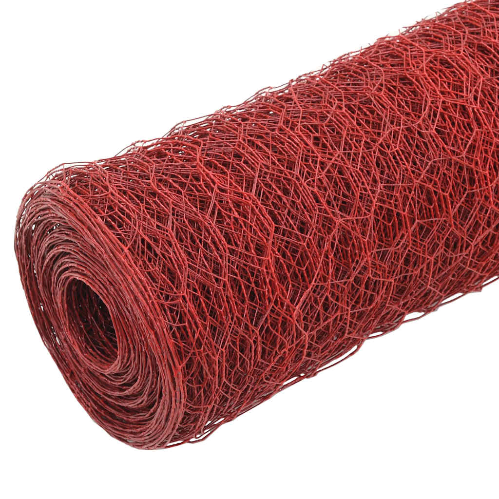 Vidaxl kippengaas 25x1 m staal met pvc coating rood