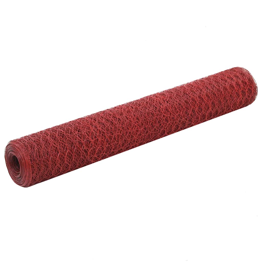 Vidaxl kippengaas 25x1 m staal met pvc coating rood