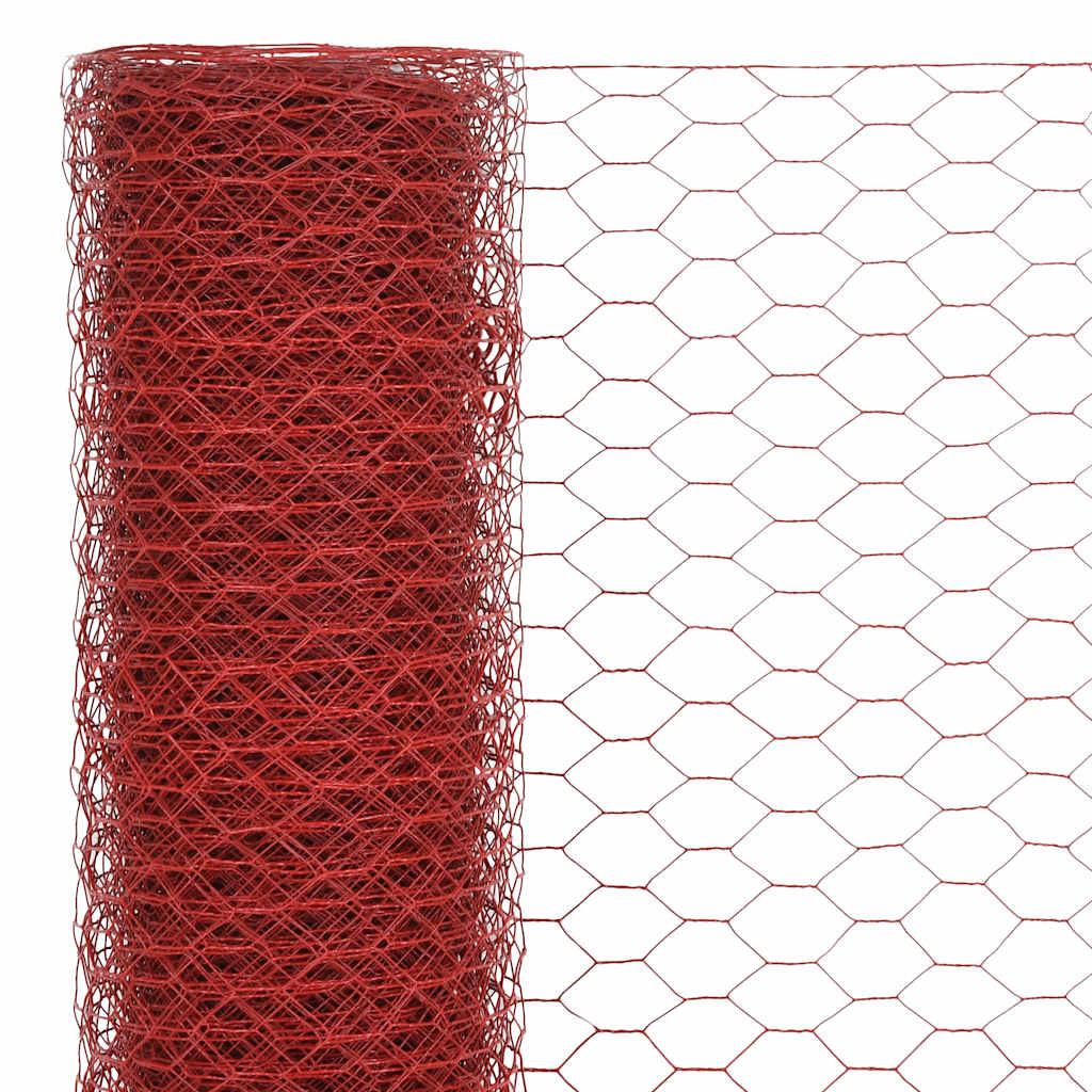 Vidaxl kippengaas 25x1 m staal met pvc coating rood