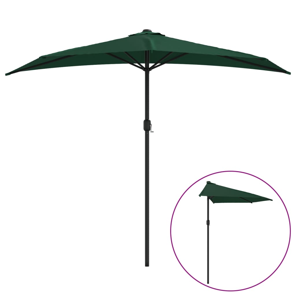 Vidaxl Balcón Parasol Half con poste de aluminio 270x144 cm verde