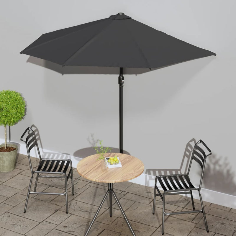 Vidaxl Balcony Parasol metà con polo in alluminio 270x144 cm antracite
