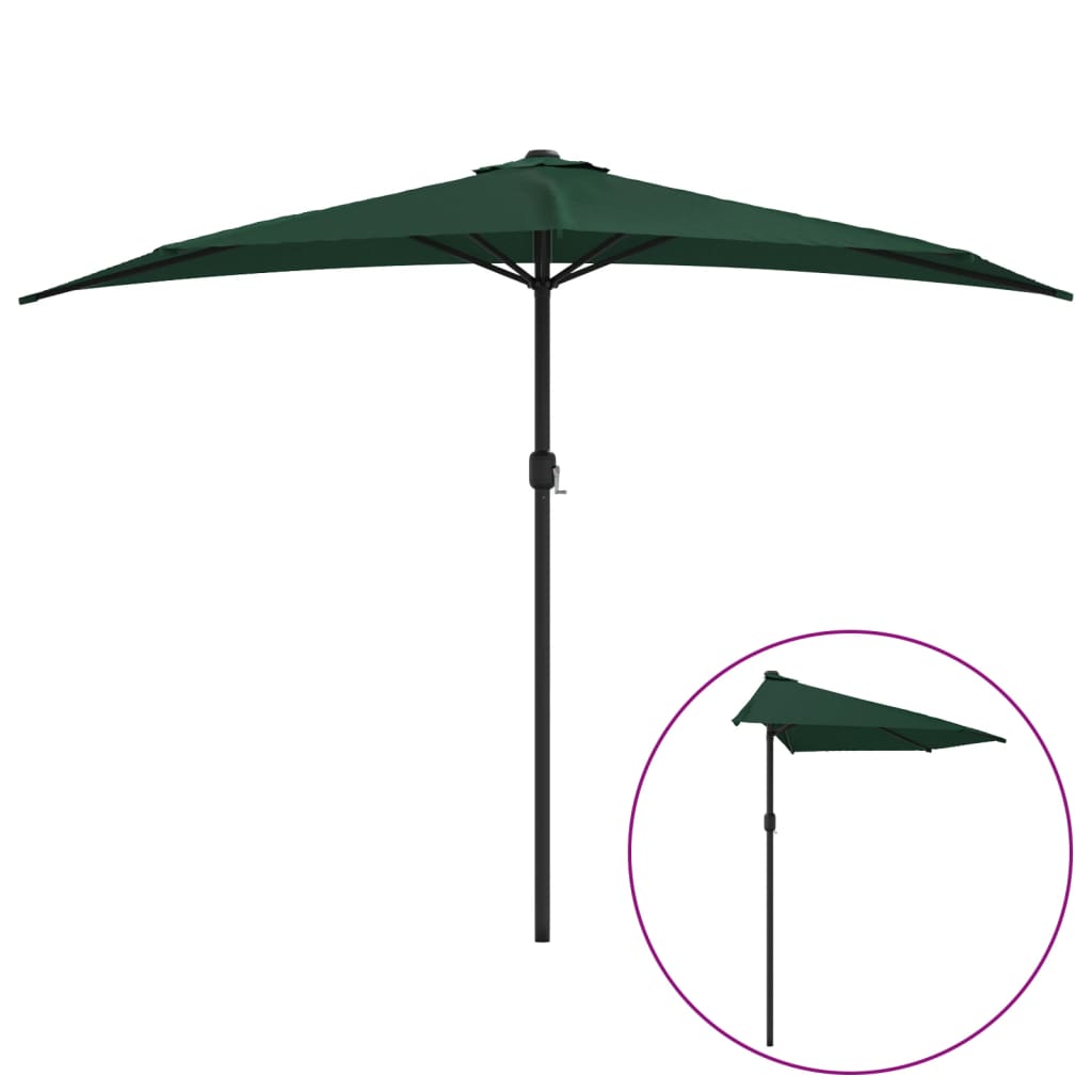 Vidaxl Balcony Parasol metà con polo in alluminio 300x155 cm verde