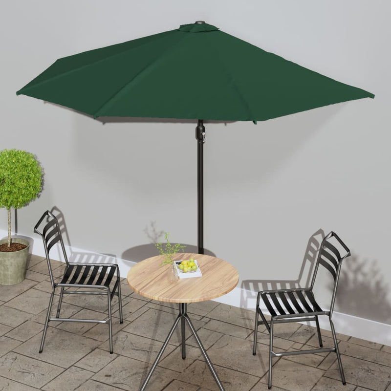 Vidaxl Balcony Parasol Half con poste de aluminio 300x155 cm verde