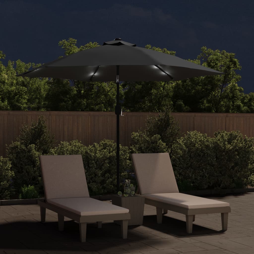 Vidaxl Parasol con illuminazione a LED e polo in acciaio antracite da 300 cm