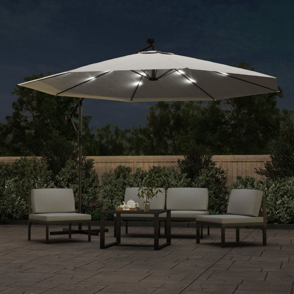 Parasol flotante de Vidaxl con iluminación LED y poste de metal de 350 cm de arena