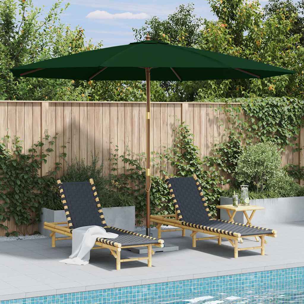 Vidaxl Parasol con poste de madera de 350 cm verde