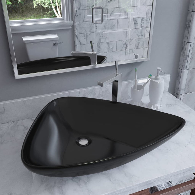 Vidaxl Washbasin Triangular 645x455x115 mm ceramico nero