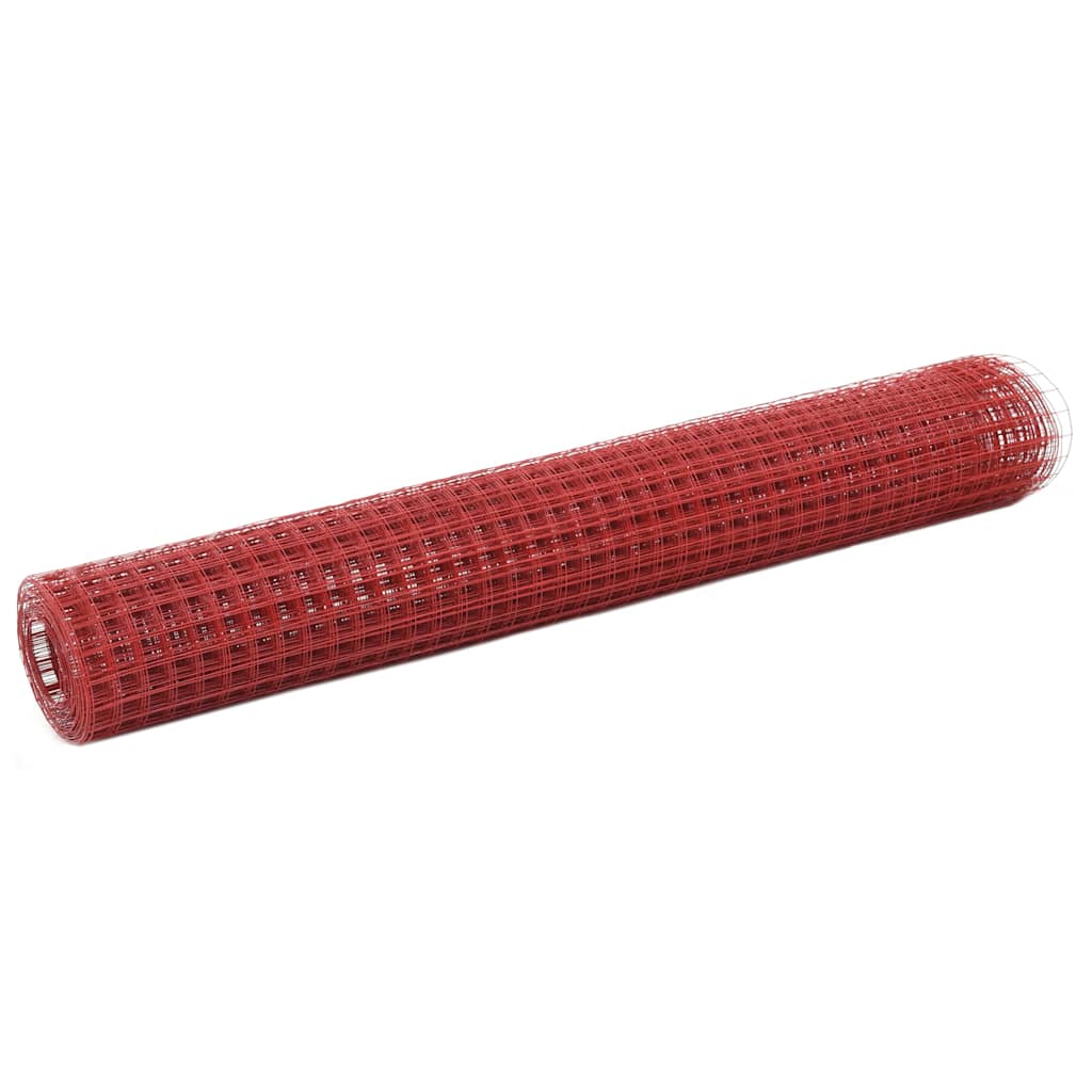 Vidaxl kippengaas 10x1 m staal met pvc coating rood