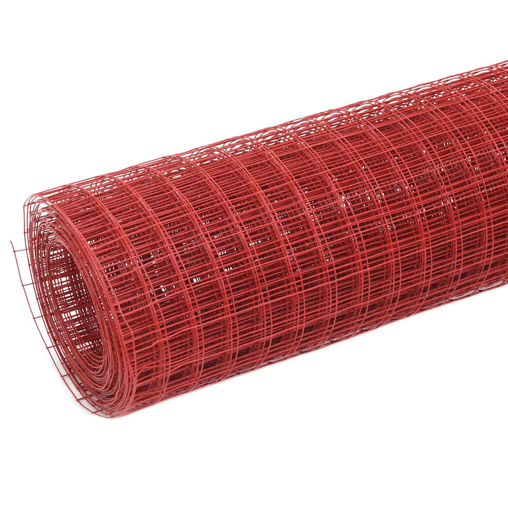 Vidaxl kippengaas 10x1 m staal met pvc coating rood