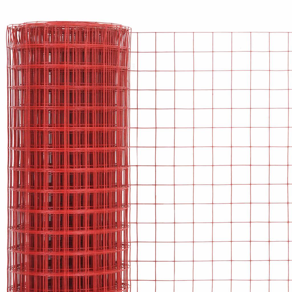 Vidaxl kippengaas 10x1 m staal met pvc coating rood