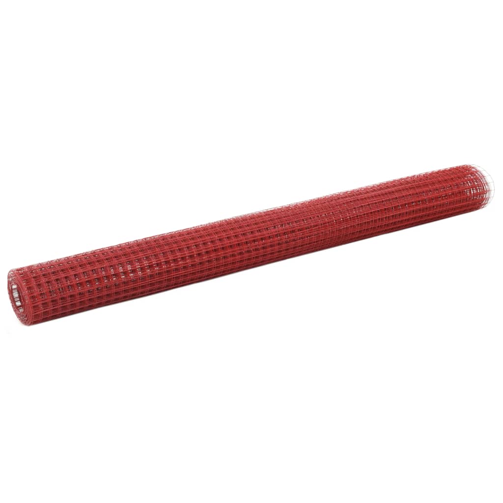Rete per polli Vidaxx 25x1,5 m in acciaio con rivestimento in PVC rosso