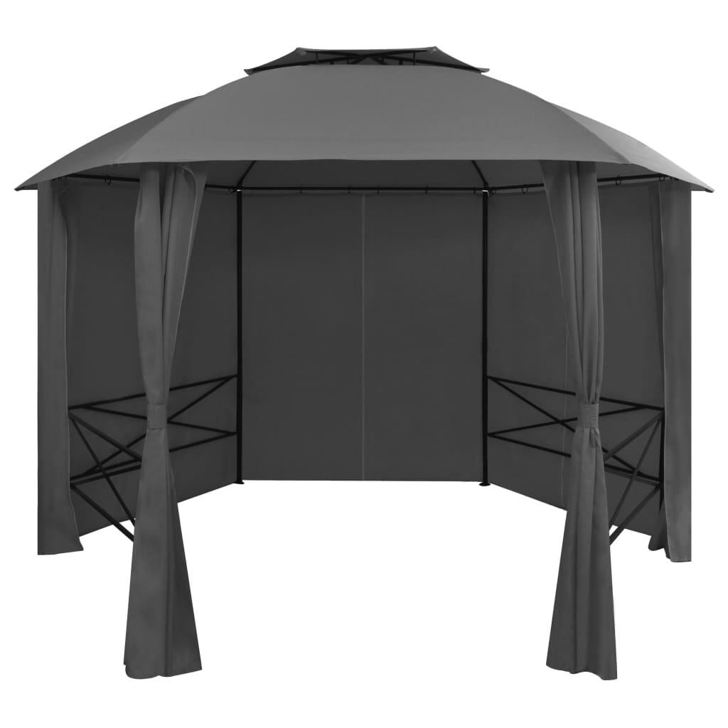 Padiglione da giardino Vidaxl con tende esagonale 360x265 cm