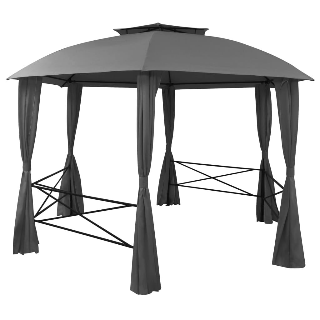 Padiglione da giardino Vidaxl con tende esagonale 360x265 cm