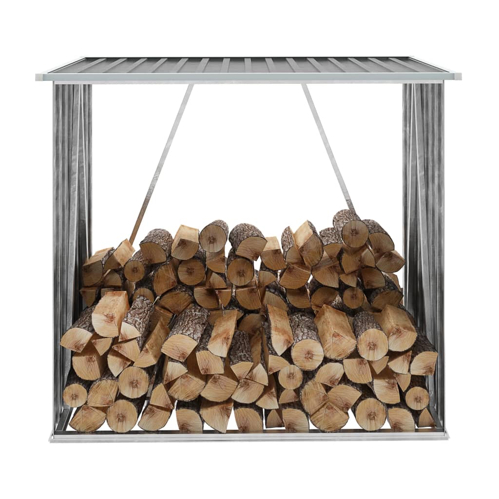 Vidaxl Firewood Shed 163x83x154 cm de acero galvanizado gris