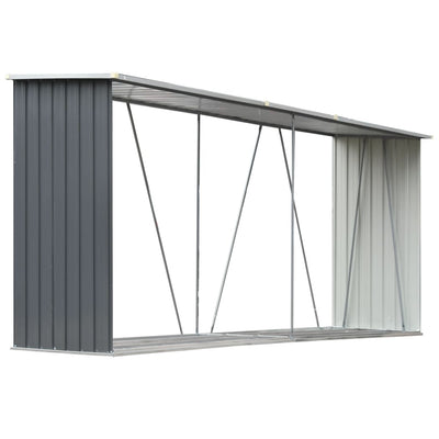 VIDAXL Firewood capannone 330x84x152 cm grigio in acciaio zincato