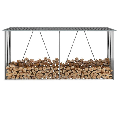 VIDAXL Firewood capannone 330x84x152 cm grigio in acciaio zincato