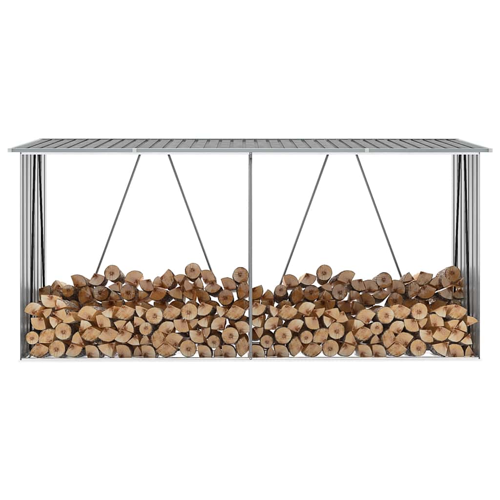 Vidaxl haardhoutschuur 330x84x152 cm gegalvaniseerd staal grijs