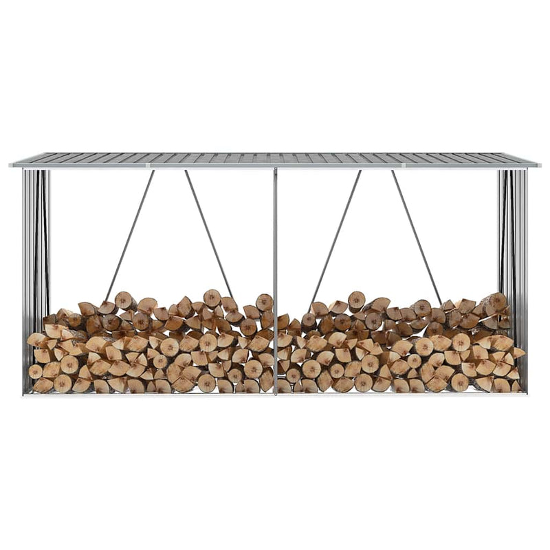 Vidaxl haardhoutschuur 330x84x152 cm gegalvaniseerd staal grijs